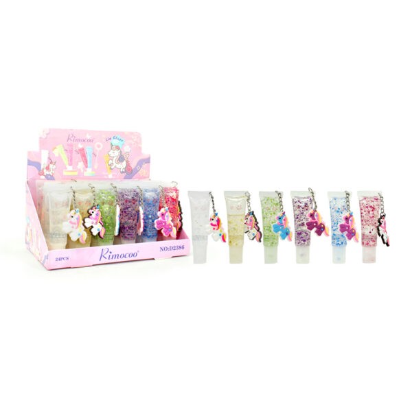 Brillo Labial Con Llavero Unicornio